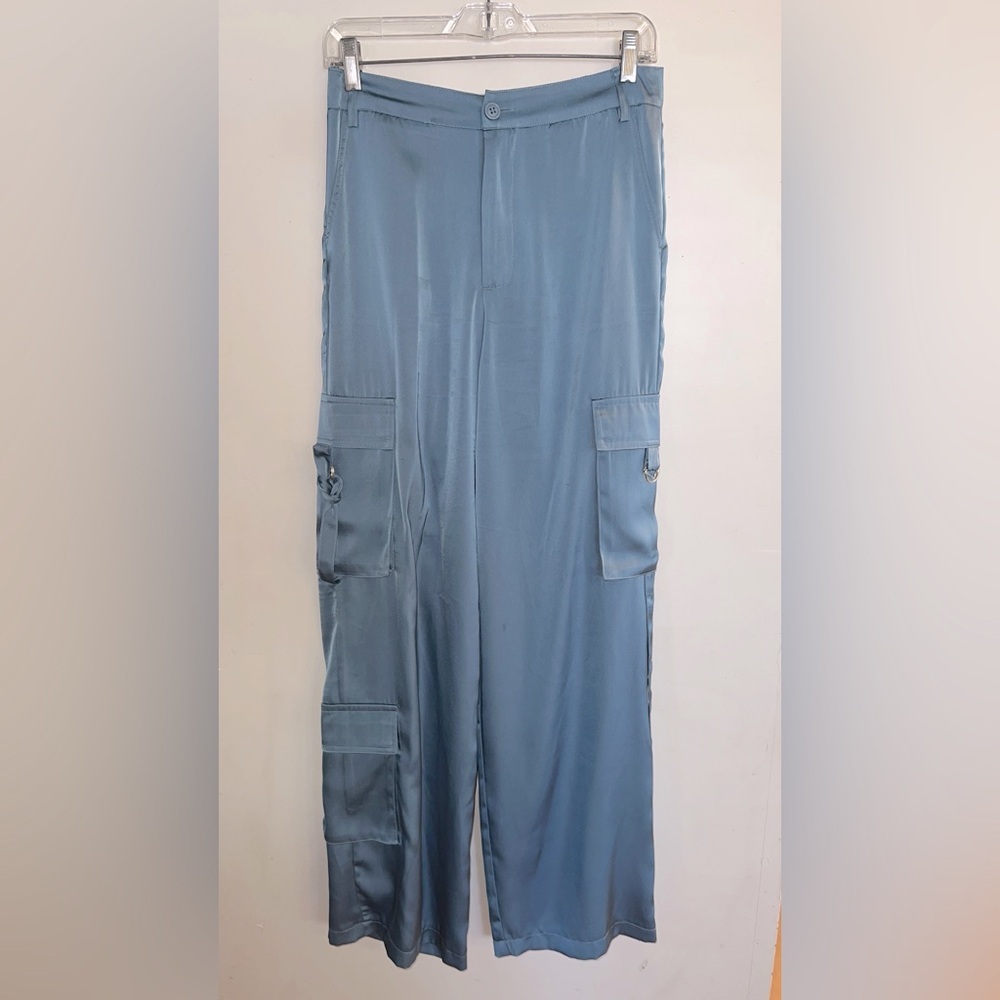 EDIT BY NINE Women's Blue Satin Cargo Pocket Pants Size M